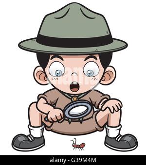Vector illustration of Boy with magnifying glass Stock Vector