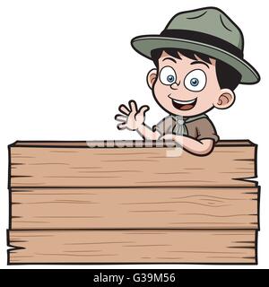 Vector illustration of Boy with wooden board Stock Vector