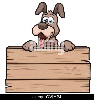 Vector illustration of Cartoon Dog with wooden sign Stock Vector