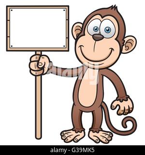 Vector illustration of Cartoon monkey with wooden sign Stock Vector