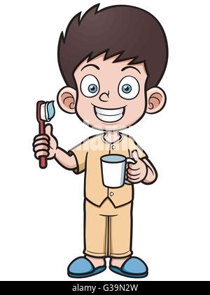 Vector illustration of Boy brushing his teeth Stock Vector