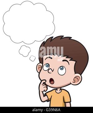 Vector illustration of Cartoon boy thinking with white bubble Stock Vector
