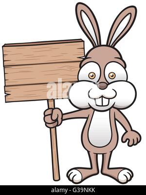Vector illustration of bunny holding wooden board Stock Vector