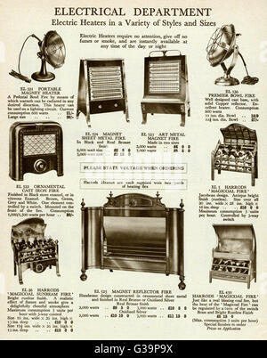 ELECTRIC FIRES 1929 Stock Photo
