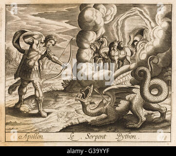 Apollo kills the dragon Python, who guards the sacred site of Delphi ...