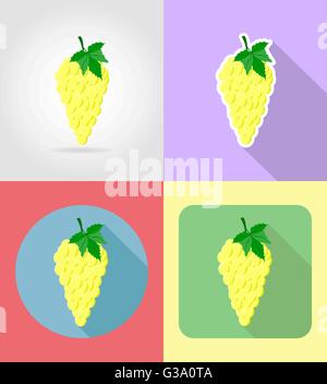 grapes fruits flat set icons with the shadow vector illustration isolated on background Stock Vector