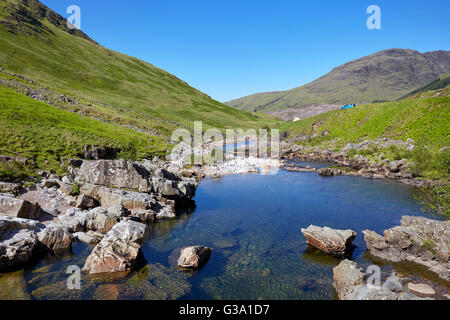 Camping by the River Etive in Glen Etive. Argyllshire, Scotland. Stock Photo