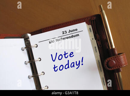 EU referendum 23 June reminder in a personal organizer Stock Photo