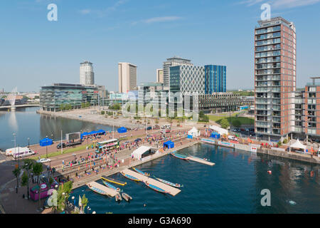 MediaCityUK, whose tenants list the BBC, ITV, Granada, located in the Salford Quays area of Greater Manchester. Stock Photo