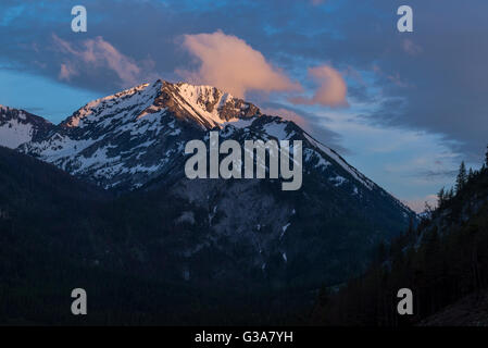 Alpenglow on Sacajawea Peak, Wallowa Mountains, Oregon. Stock Photo