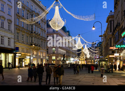 Downtown pedestrian Graben with lights for Christmas, Austria, Wien, 01., Wien, Vienna Stock Photo