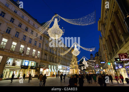 Downtown pedestrian Graben with lights for Christmas, Austria, Wien, 01., Wien, Vienna Stock Photo