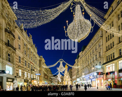 Downtown pedestrian Graben with lights for Christmas, Austria, Wien, 01., Wien, Vienna Stock Photo