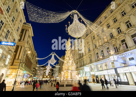 Downtown pedestrian Graben with lights for Christmas, Austria, Wien, 01., Wien, Vienna Stock Photo