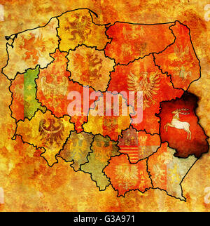 lubelskie region on administration map of poland with flags of other polish provinces and administrative divisions Stock Photo