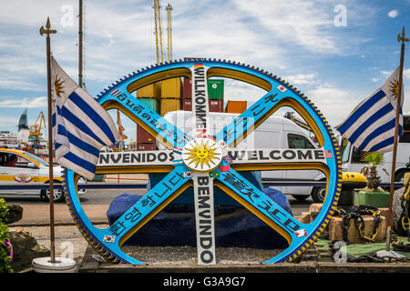 Displays of equipment at the Welcome Center at the port of Montevideo, Uruguay, South America. Stock Photo