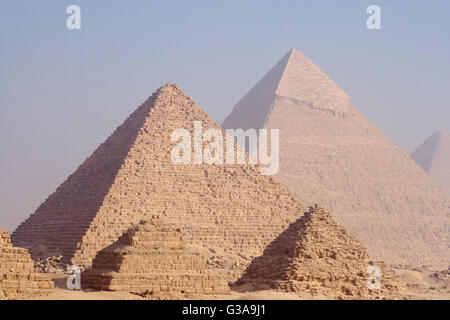 Pyramids of Giza (Queens Pyramids, Pyramid of Menkaure, Pyramid of Khafre, Pyramid of Cheops), Egypt Stock Photo