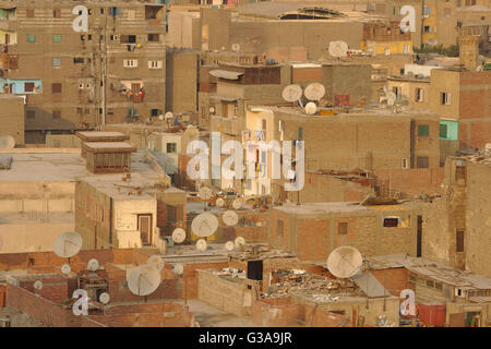 Satellite dishes on roof tops in central cairo Stock Photo