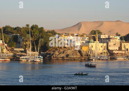 Aswan, river Nile and Nubian village on Elephantine Island, Egypt Stock Photo