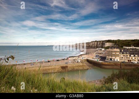 FECAMP, FRANCE - APRIL 8, 2015: Town and Ships in Port at Fecamp Normandy France on October 2 2012 Stock Photo