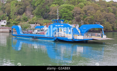 The King Harry ferry, a vehicular chain ferry which crosses the Carrick Roads reach of the river Fal estuary in Cornwall Stock Photo