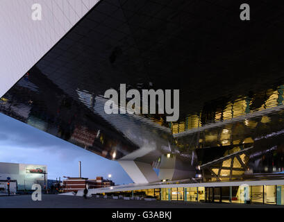 Porsche Museum and the Porsche factory in Zuffenhausen, Germany, Baden-Württemberg, Region Stuttgart, Stuttgart Stock Photo