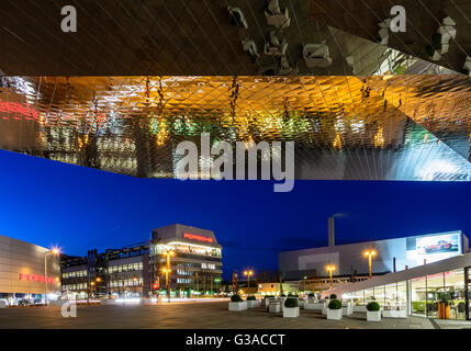 Porsche Museum (lower roof) , Porsche headquarters and Porsche factory in Zuffenhausen, Germany, Baden-Württemberg, Region Stutt Stock Photo