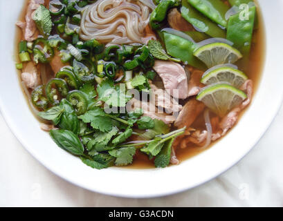 Noodle soup with meat and vegetables Stock Photo