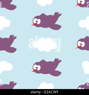 Seamless pattern with birds in clouds. Stock Vector