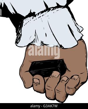 Close up on artist hand with 18th century frilled sleeve holding charcoal block Stock Vector