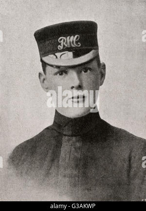 Winston Churchill (1874-1965) - British statesman and former Prime Minister of the United Kingdom as a young man in the uniform of a cavalry cadet.     Date: circa 1893 Stock Photo