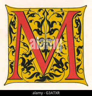 Illuminated letter M in a medieval style Stock Photo