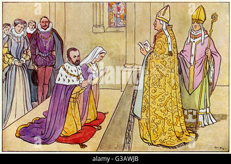 Mary Tudor (1516-1558) marries King Philip II (1527-1598) at the Cathedral at Winchester on 25 July 1554. Stock Photo