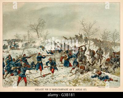 FRANCOPRUSSIAN WAR Battle of Le Mans, 1871, 1875 antique map Stock