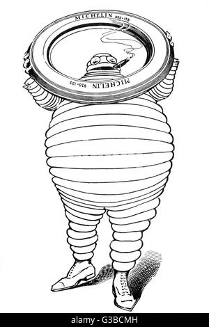 A advertisement for Michelin  Tyres, featuring the Michelin  Man.        Date: 1909 Stock Photo