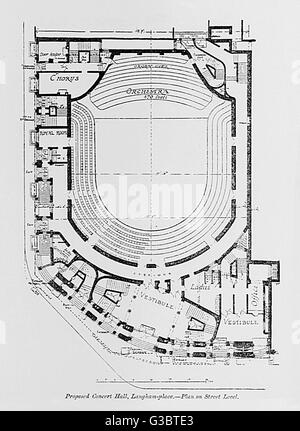 Ground floor plan, Queens Hall, Langham Place, London Stock Photo