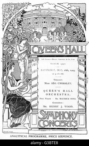 Programme cover, Queen's Hall Symphony Concerts, 16 December 1905, vocalist Miss Ada Crossley, Queen's Hall Orchestra led by Mr Maurice Sons, conducted by Henry Wood.       Date: 1905 Stock Photo