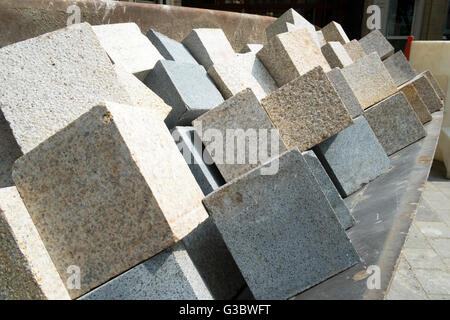 Builders materials on site as Preston Flag market undergoes major repair and refurbishment, Lancashire, UK Stock Photo