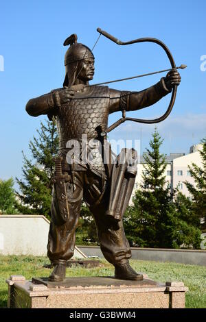 Statue featuring a historical Kazakh warrior, in the street of Astana ...