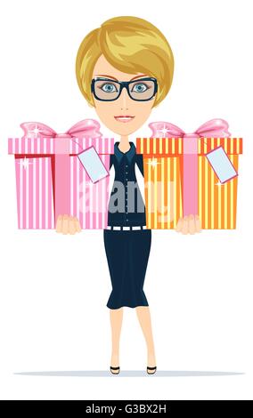 Woman holds gifts for you, vector illustration Stock Vector