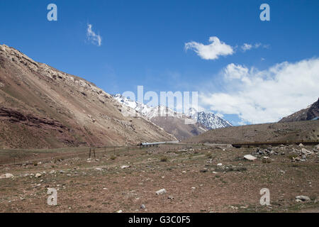 Landscape along National Route 7 through Andes mountain range close to the border in Argentina. Stock Photo