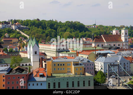 Germany, Bavaria, Passau, aerial view, skyline, Stock Photo