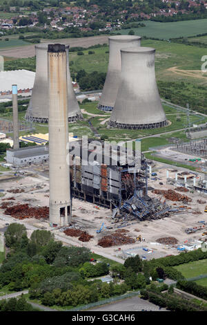 aerial view of Didcot Power Station in Oxfordshire, including the collapsed boiler house which killed 3 workers in Feb 2016, UK Stock Photo