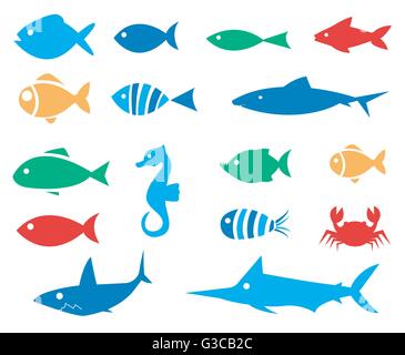 Aquarium Fishes - set of vector icons Stock Vector
