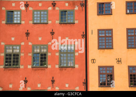 Colorful buildings in Stockholm's historic Gamla Stan district. Stock Photo