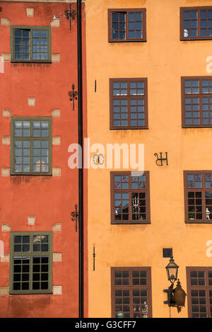 Colorful buildings in Stockholm's historic Gamla Stan district. Stock Photo