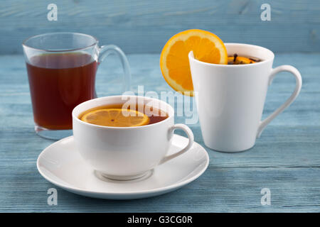 Tea in various dishes Stock Photo