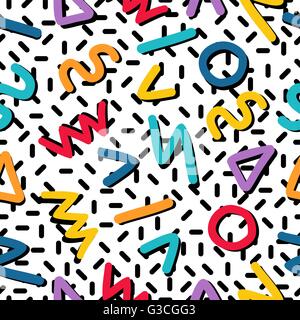 Vintage colorful seamless pattern with retro scribble geometric shapes design, 80s memphis fashion style. Ideal for web Stock Vector