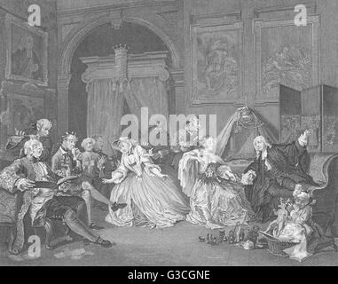 MARRIAGE A-LA-MODE: TOILETTE SCENE: Hogarth, antique print 1835 Stock Photo