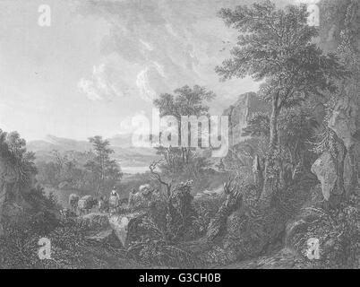 LANDSCAPE AND FIGURES: John Both, antique print 1835 Stock Photo